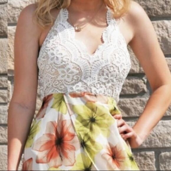 Floral Lace Halter Flyaway Dress - Picture 10 of 16